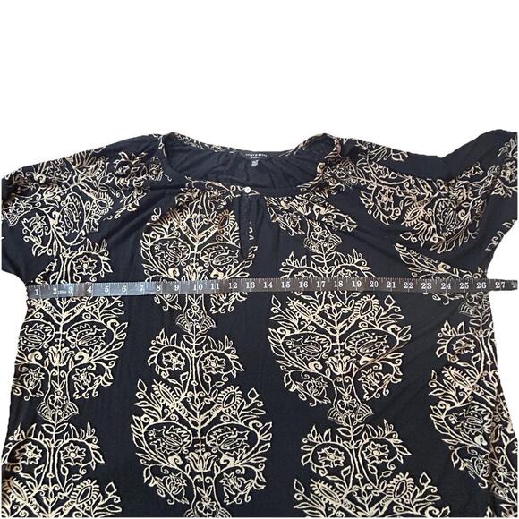 Lucky Brand Black Tan Floral‎ Print Tunic Top Boho Womens Plus Sz 3X Lightweight - Picture 4 of 7